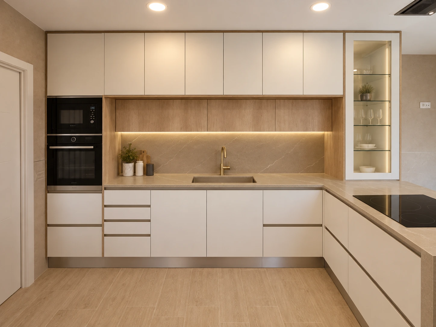 Cocina Supermatt magnolia combinado con Monument Papaya